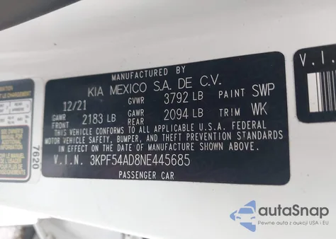 2022 Kia Forte Gt-Line from USA, damaged, VIN 3KPF54AD8NE445685